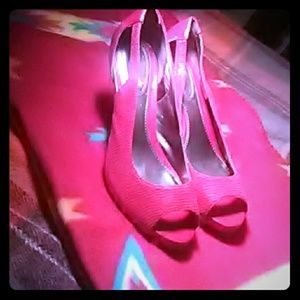 Red snake skin peep toe with peep side by Alfani